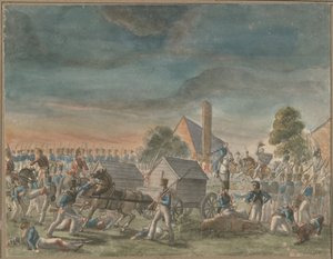 1818年、ラ・ベル・アライアンスの近くでのウェリントン公爵とブリューヒャー王子の会談
