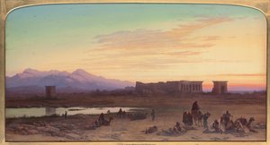 1867年、エジプトのデンデラにあるハトホル神殿の前のベドウィンの野営地 作： Charles Vacher