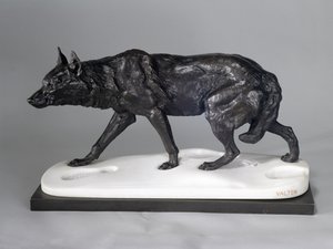雪の中のオオカミの追跡（ブロンズ、金属、大理石） 作： Charles Valton