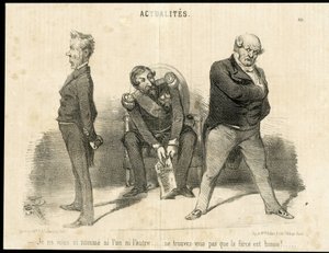 シャルル・ヴェルニエ(？-1887)が「ル・シャリヴァリ」に描いたイラスト - 共和国大統領、大臣、肘掛け椅子（権力の象徴） - ナポレオン3世、バロット・オディロン（1791-1873）、大臣、フォシェ・レオン（1803-1854）。 作： Charles Vernier