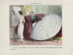 ジュスティーヌ、これで十分肉付けできると思いますか... 1855-1859年のModes pour rireより。 作： Charles Vernier