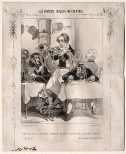 フランス人自身のスケッチ：千切りかつら、サテン帽子、1840年。 作： Charles Vernier