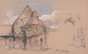 1856 年 9 月 24 日、ケント州オットフォードにあるカンタベリー大司教の古代宮殿の遺跡 作： Charles West Cope