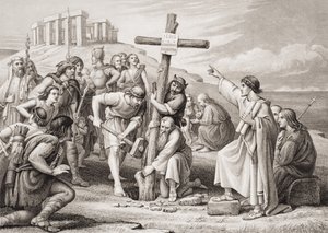 「イギリスとスコットランドの歴史の図解」第I巻からのイギリスでのキリスト教の最初の説教 作： Charles West Cope