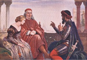 Desdemona（Othello）の求婚「そこで私は、最も悲惨なチャンス、洪水や野原での移動事故について話した」（J Coker & Co Ltd発行のThe Complete Works of William Shakespeareより）（カラーリトグラフ版 作： Charles West Cope