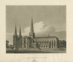 リッチフィールド大聖堂-サウスイーストビュー：アクアチントの彫刻、1813 作： Charles Wild