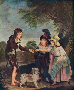 乞食の少年にコインを与えるサーフランシスフォード子供たちの肖像画。出品1793 1906 作： Charles Wilkinson