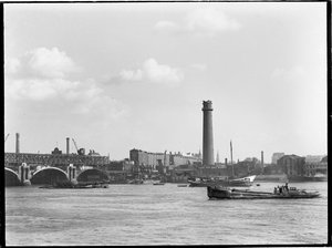 ショット タワーとリード ワークス、ベルヴェデーレ ロード、ランベス、グレーター ロンドン オーソリティー、1936 年。 作： Charles William Prickett