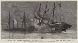 ラシャンパーニュとラヴィルデリオジャネイロの間のアーブル沖の衝突 作： Charles William Wyllie