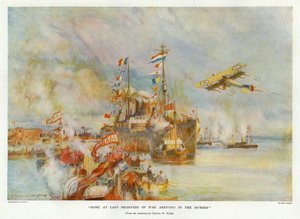 ついに帰ってきた、ハンバーに到着した捕虜たち（カラーリトグラフ 作： Charles William Wyllie