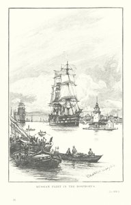 ボスポラス海峡のロシア艦隊（リトグラフ） 作： Charles William Wyllie