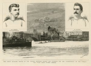 世界選手権のサールとオコナーの間のテムズ川での大規模なスカル試合 作： Charles William Wyllie