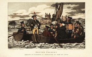 スコットランドのハイランド地方にあるLoch Levenでセーリングするイギリス人観光客とタータンチェックのジャケットを着たスコットランド人 作： Charles Williams