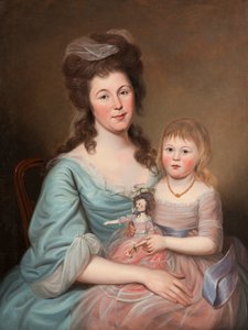 ペギーサンダーソンヒューズと娘、1788年〜89年 作： Charles Willson Peale