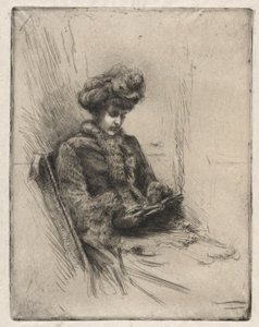 座っている若い女性、読書 作： Charles Yardley Turner