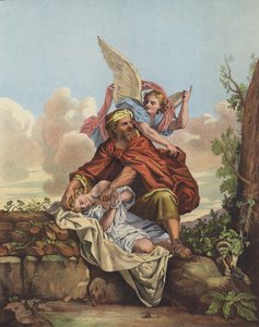天使が介入してアブラハムが息子のイサクを犠牲にするのを止める 作： Charles after Le Brun