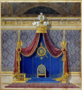 アートフランス。フランスの建築家・装飾家であるシャルル・ペルシエ（1764-1838）とピエール・フランソワ・レオナルド・フォンテーヌ（1762-1853）が制作したチュイルリー宮殿のナポレオン1世の玉座。個人蔵 作： Charles and Fontaine Pierre Percier