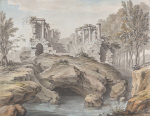 ベルギー、アンギャン城の庭園にあるナウマキアのデザイン、1782 年。 作： Charles de Wailly