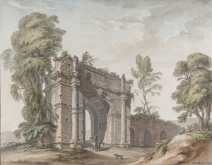 ベルギーのアンギャン城の庭園の凱旋門のデザイン、1782 年。