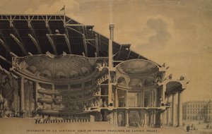 1776年、パリのテアトルドゥロデオンにある新しいサルコメディフランセーズのインテリア 作： Charles de Wailly