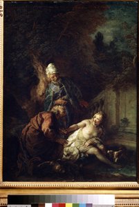 スザンナと長老たち。 シャルル・ド・ラ・フォッセ (1636-1716) による 1700 年以降の絵画。キャンバスに油彩。 バロック芸術。 美術館、プーシキン、モスクワ 作： Charles de la Fosse