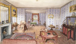 応接室、クレイヒル、インテリアアルバム、1843年からf12 作： Charlotte Bosanquet
