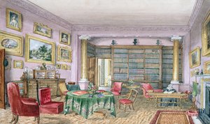 図書館、ヴィンタース、「インテリアアルバム」のf.16、1843 作： Charlotte Bosanquet