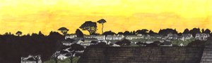 ギリービーチに沈む夕日、2020年（筆ペン） 作： Charlotte Orr