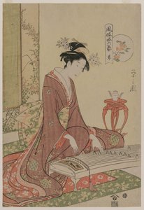 シリーズThe Six Arts in Fashionable Guiseの箏、c。 1793-96。 作： Chobunsai Eishi