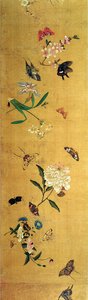 百羽の蝶、花と昆虫、手巻きの詳細 作： Chen Hongshou