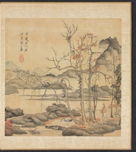 古代の巨匠の後の絵画：秋の風景の中の道教とクレーン、1598-1652。 作： Chen Hongshou