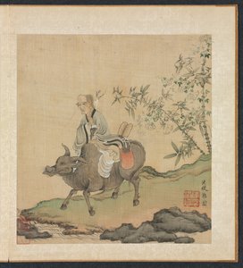 古代の巨匠の後の絵画：牛に乗るラオジ、1598-1652年。 作： Chen Hongshou