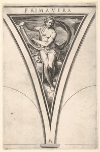 春のプリマベーラは、うねるドレープと花輪を身に着けた女性として表されます..., ca. 1570-1615。 作： Cherubino Alberti