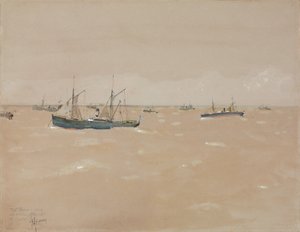 スペイン沖のフルーツスチーマー 作： Childe Frederick Hassam