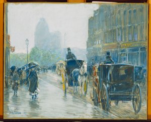 ホース ドロー キャブズ、ニューヨーク 作： Childe Frederick Hassam