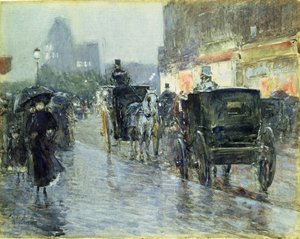 夕方の馬車、ニューヨーク、1890年頃（紙に水彩とガッシュ）