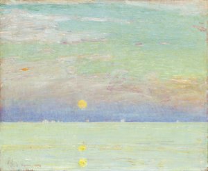 日没時の月の出、ケープ・アン 作： Childe Frederick Hassam