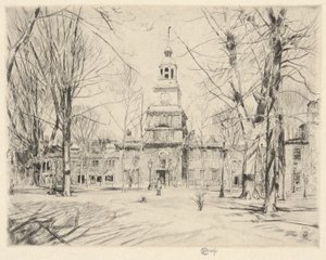 独立記念館、フィラデルフィア、1926 年 作： Childe Hassam