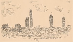 ニューヨークのスカイライン、暗い建物 作： Childe Hassam