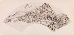 風景を描いたファン（紙にインク） 作： Chin Ping wen Chin Ping wen