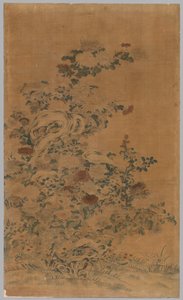 Kesi パネル: 岩と菊 作： China, Qing dynasty