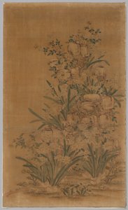 Kesi パネル: 岩と水仙 作： China, Qing dynasty