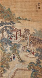 庭園で学問を学ぶ 掛軸 作： Chinese Master