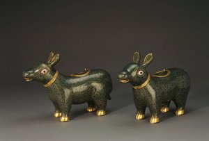 七宝焼きエナメルバクの形の容器のペア 作： Chinese School