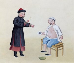 彼の患者と鍼師、c.1785（紙にトイレ） 作： Chinese School