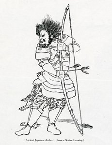 古代日本人の射手、ヘンリーユール訳のマルコポーロとルスティチェロダピサによる「マルコポーロの旅」のイラスト、1871年に初版 作： Chinese School