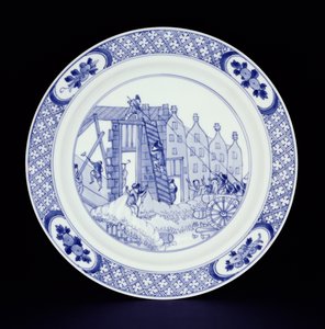 ロッテルダム暴動（磁器）を描いた青と白のプレート