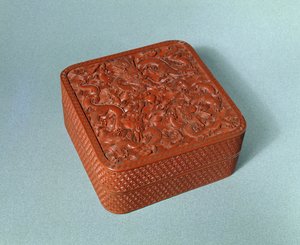 彫刻ボックス、18世紀（朱色漆） 作： Chinese School