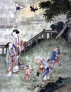 凧揚げをする子供たち、19世紀半ば（版画） 作： Chinese School