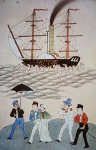 カントンc.1840に着陸した最初のイギリスの蒸気船と乗客の中国絵画（268028も参照）